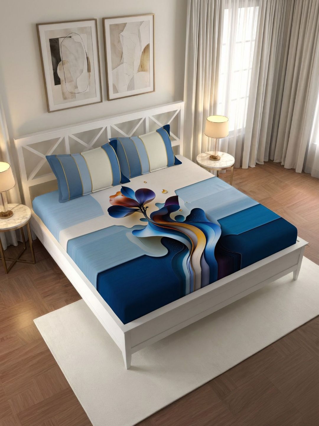 IWS IWS Blue 180 TC King Bedsheet with 2 Pillow Covers