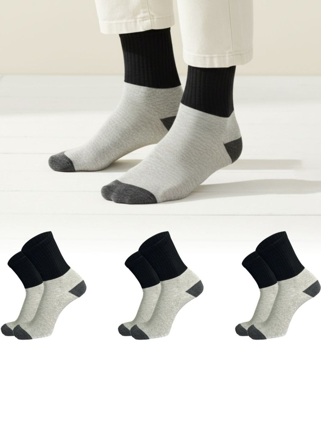 Sockscarving Men Pack of 3 Cotton Blend Colourblocked Calf Length Socks