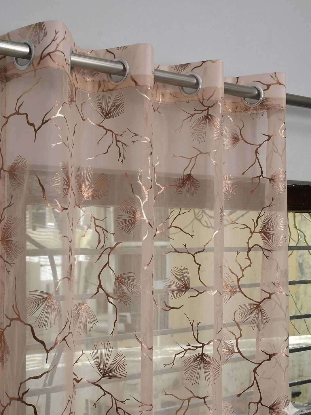 GEET CREATIONS Brown Set of 2 Floral Sheer Long Door Curtain