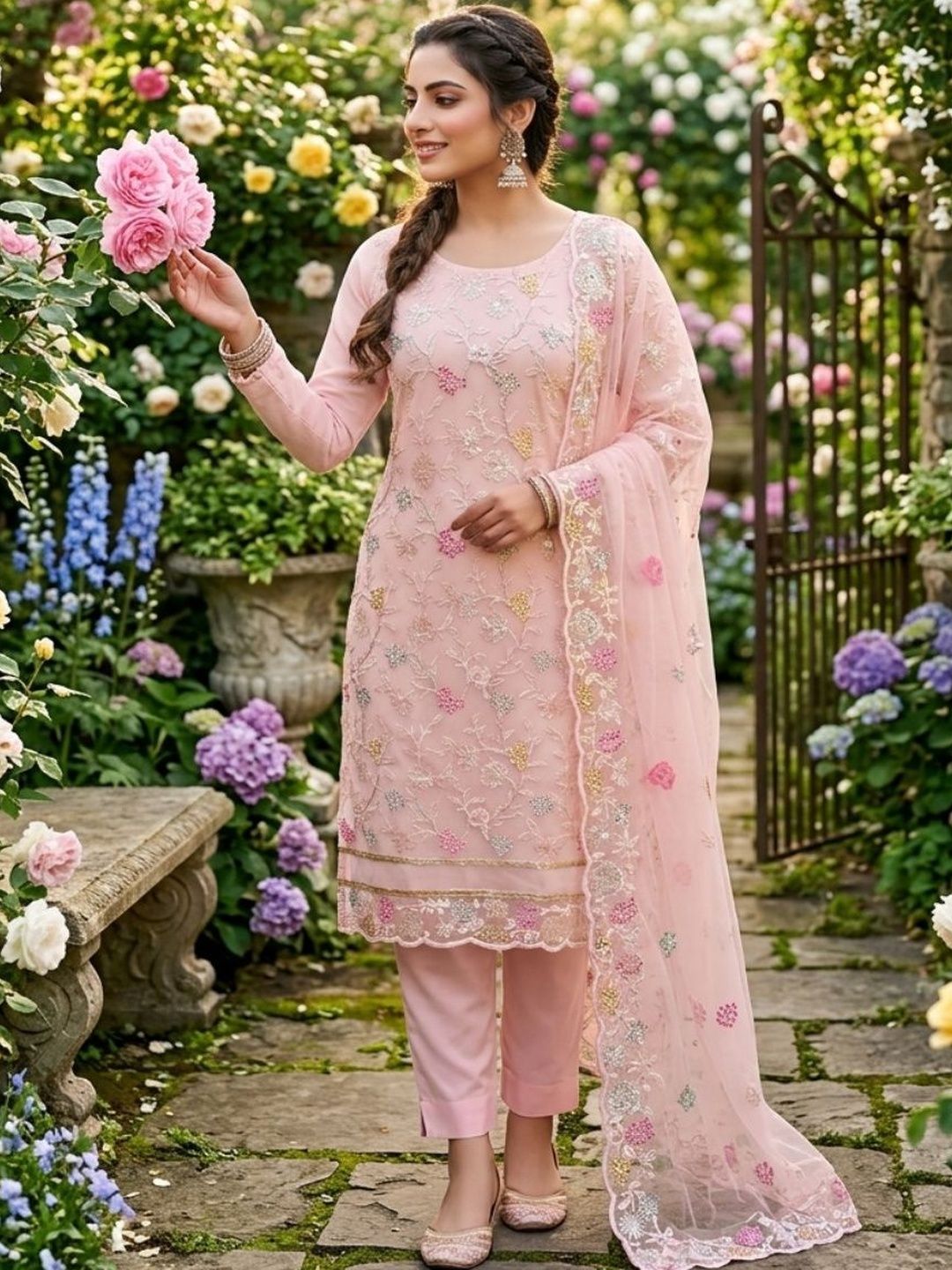 F 13 STUDIO Embroidered Organza Unstitched Dress Material