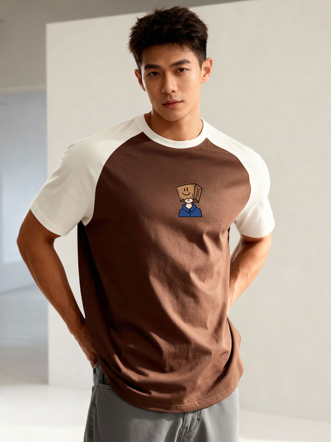 TOM MILTON Men Brown Raglan Sleeve Round Neck T-Shirt