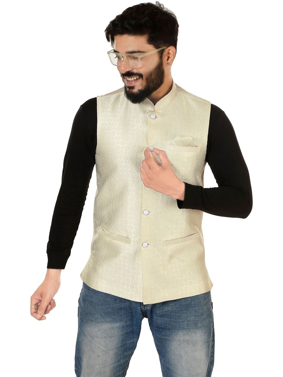 KUTUB FASHION Men Mandarin Collar Nehru Jackets