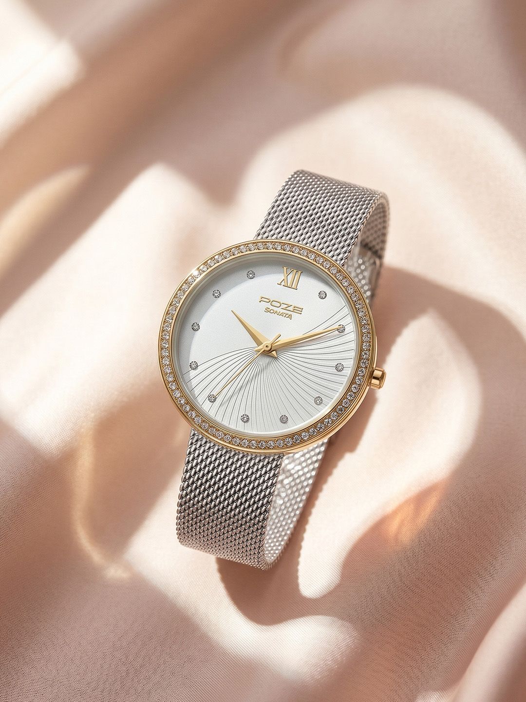 Sonata Women Poze 9 Quartz Analog White Dial Watch - SP80186BM01W