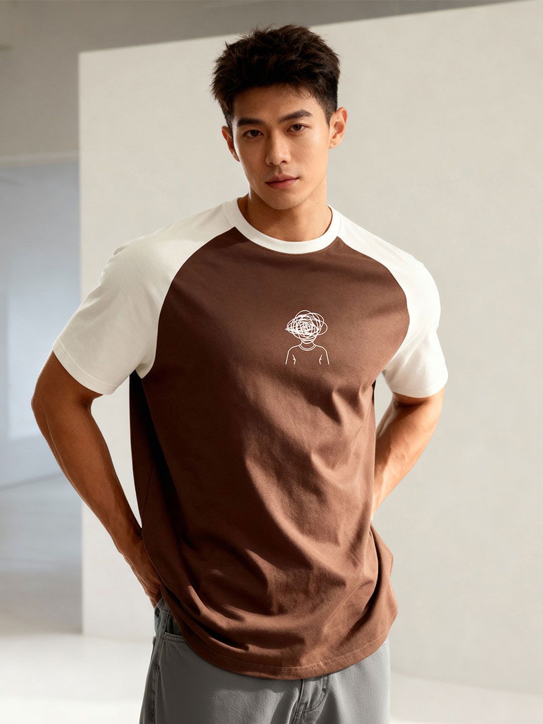 TOM MILTON Men Brown Raglan Sleeve Round Neck T-Shirt