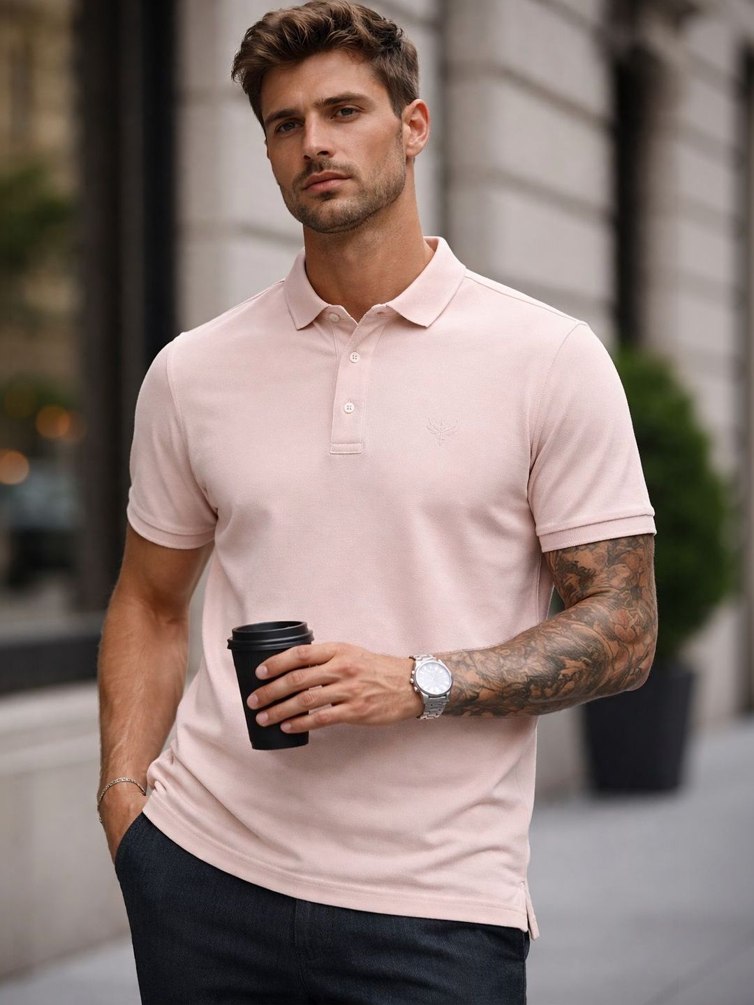 Utopium Men Brand Logo Polo Collar T-shirt