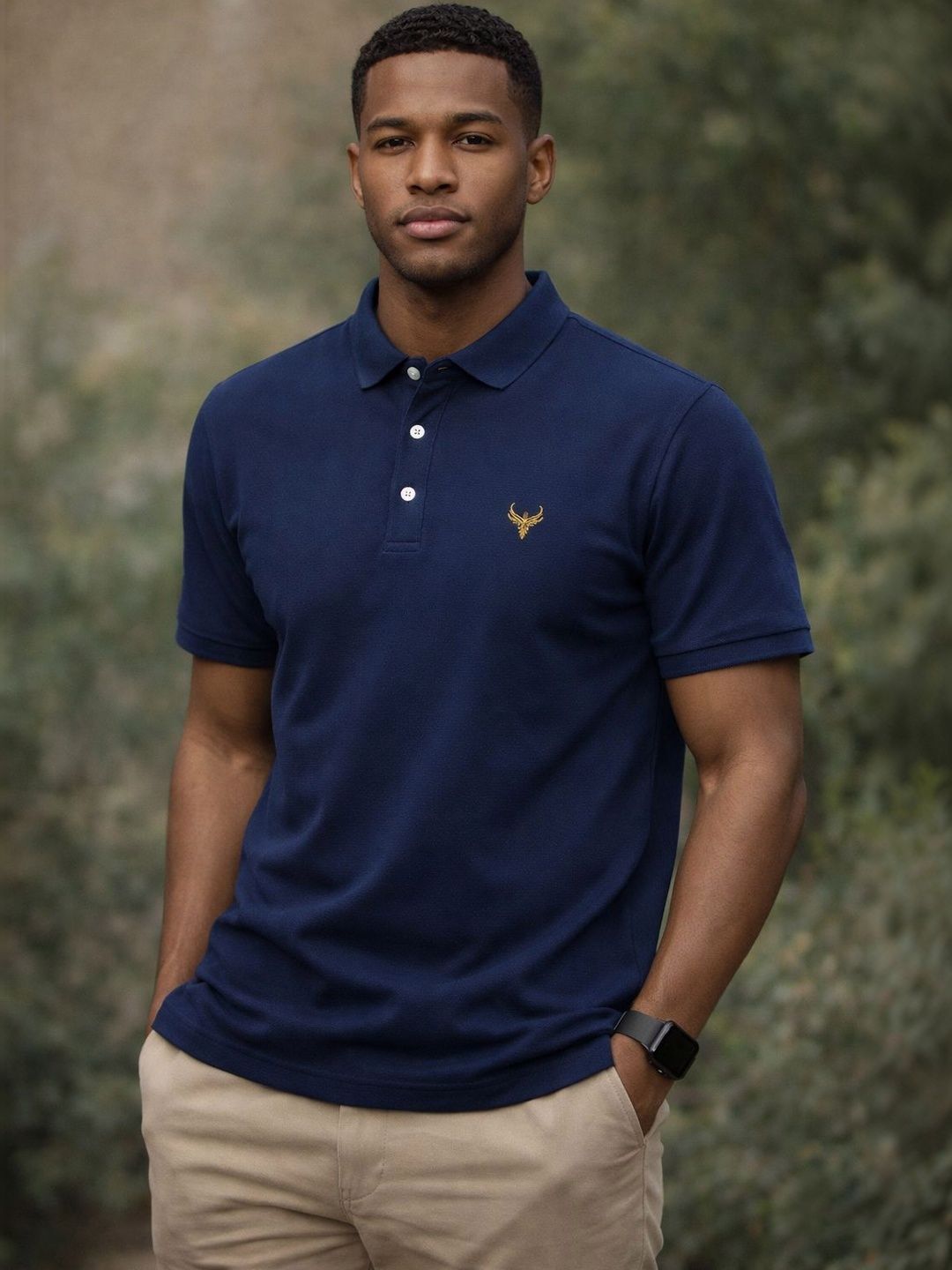 Utopium Men Brand Logo Polo Collar T-shirt