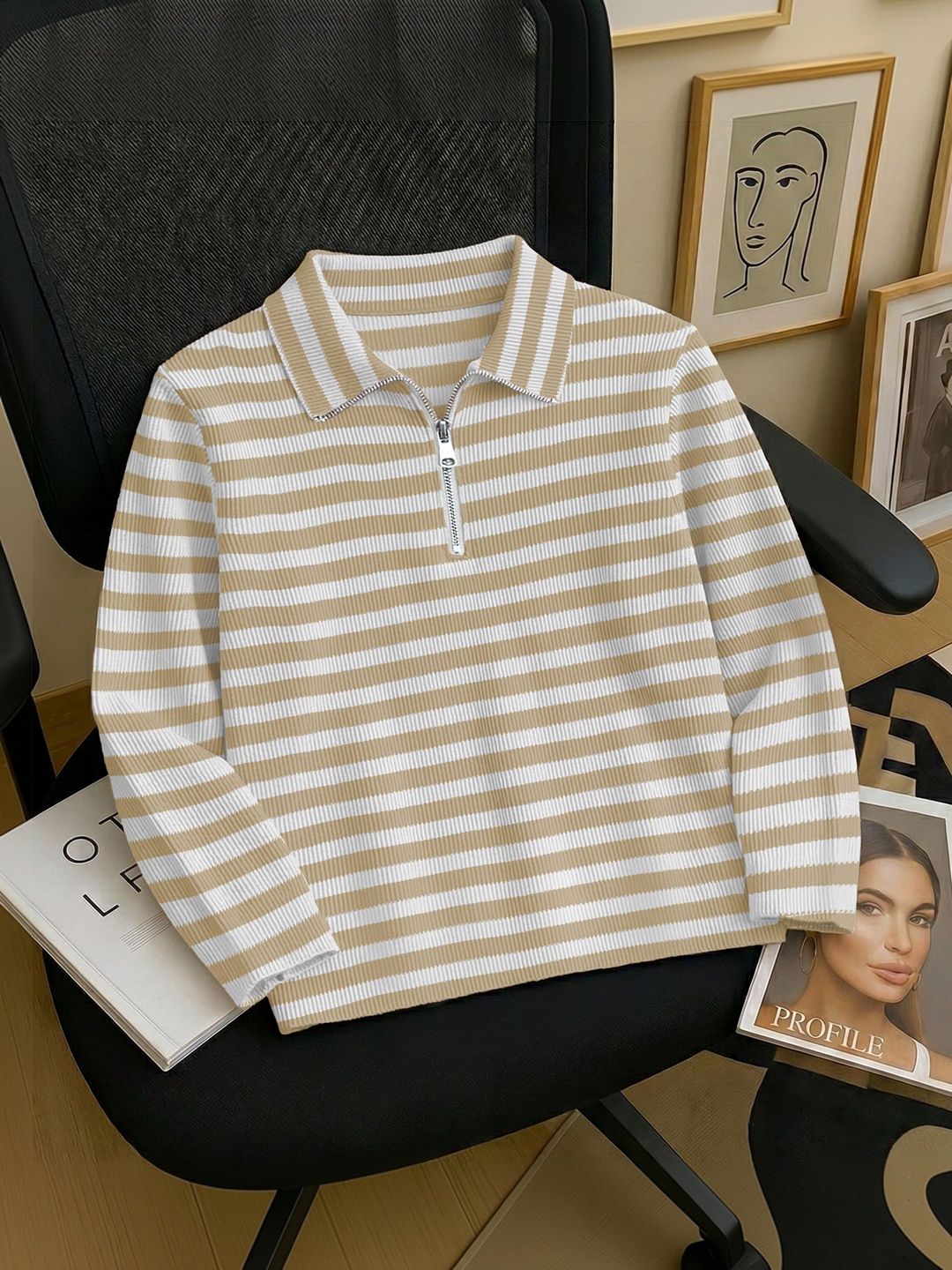 HOODLER Men Striped Polo Collar T-shirt