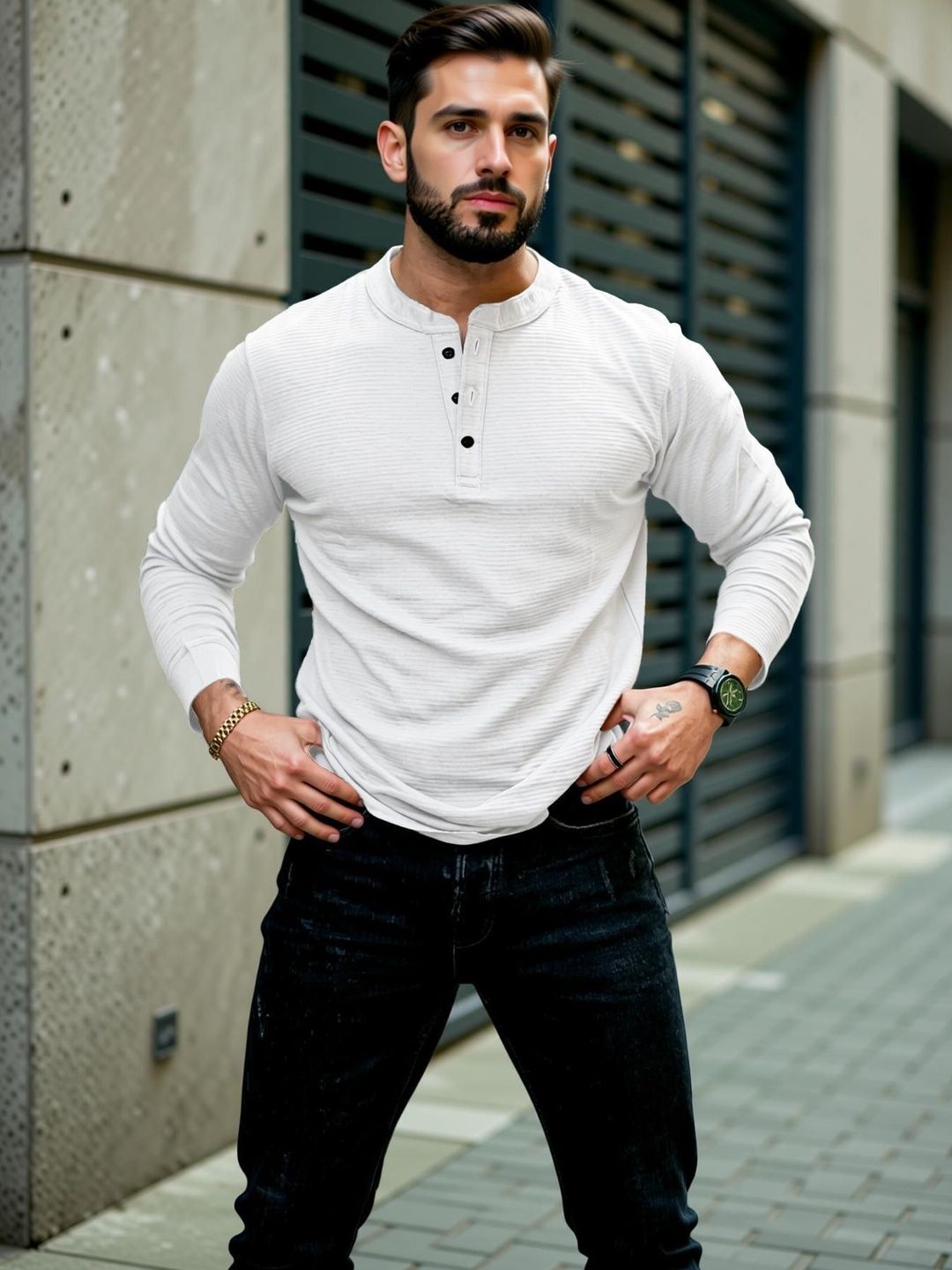 HOODLER Men Henley Neck T-shirt