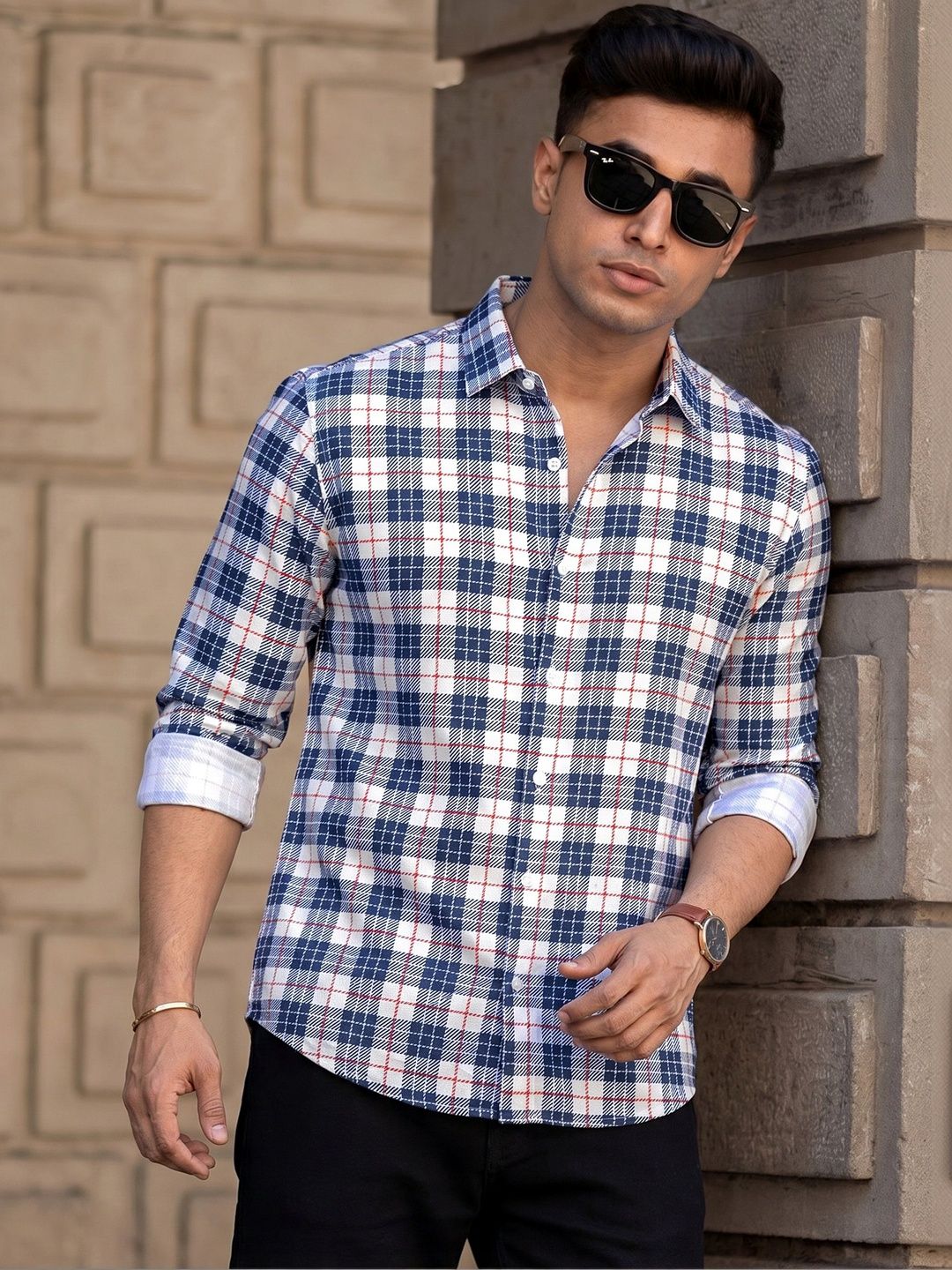 MARMIC FAB Men Comfort Checked Spread Collar Cotton Casual Shirt