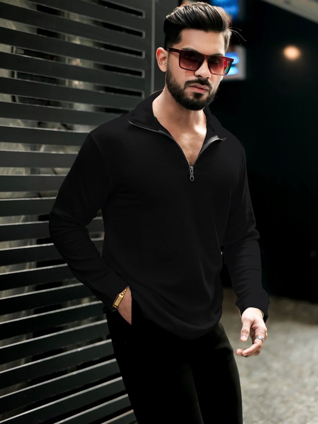 HOODLER Men Henley Neck T-shirt