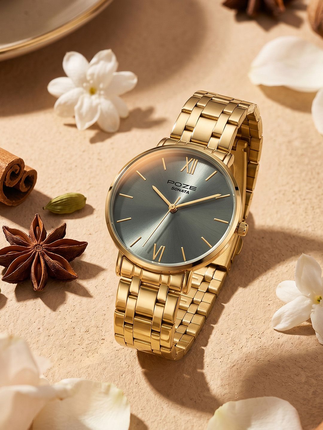 Sonata Women Poze 9 Quartz Analog Desert Sage Dial Watch - SP80183YM01W