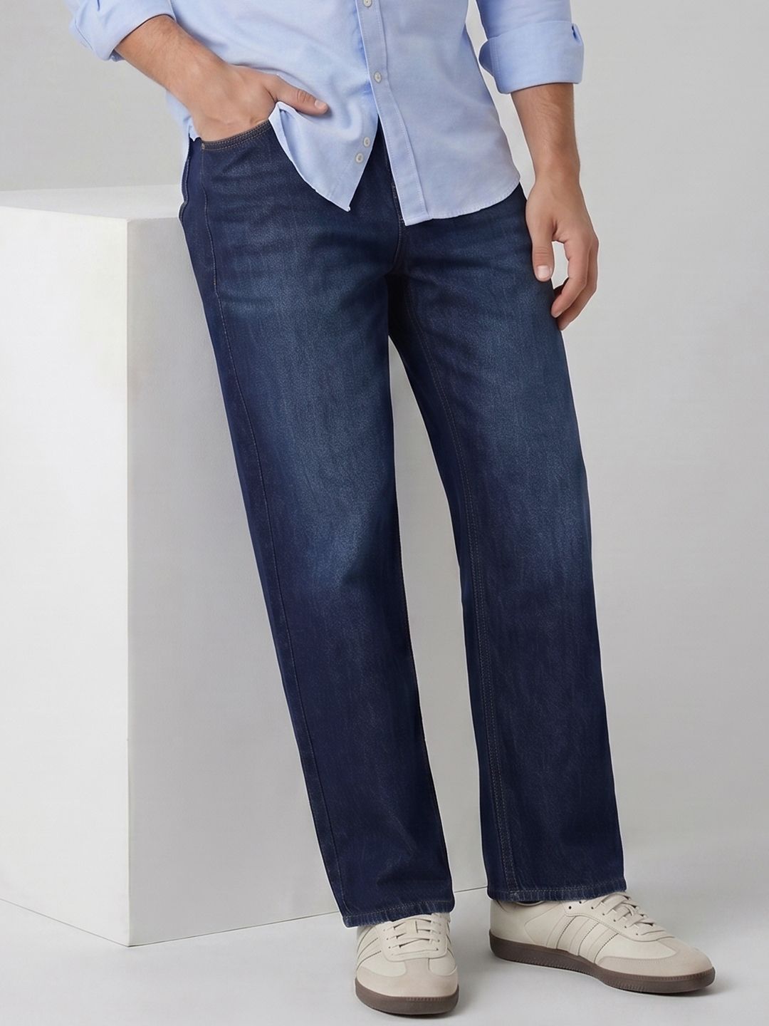 Spykar Men Ikemen Mid Rise Relaxed Fit Dark Blue Jeans