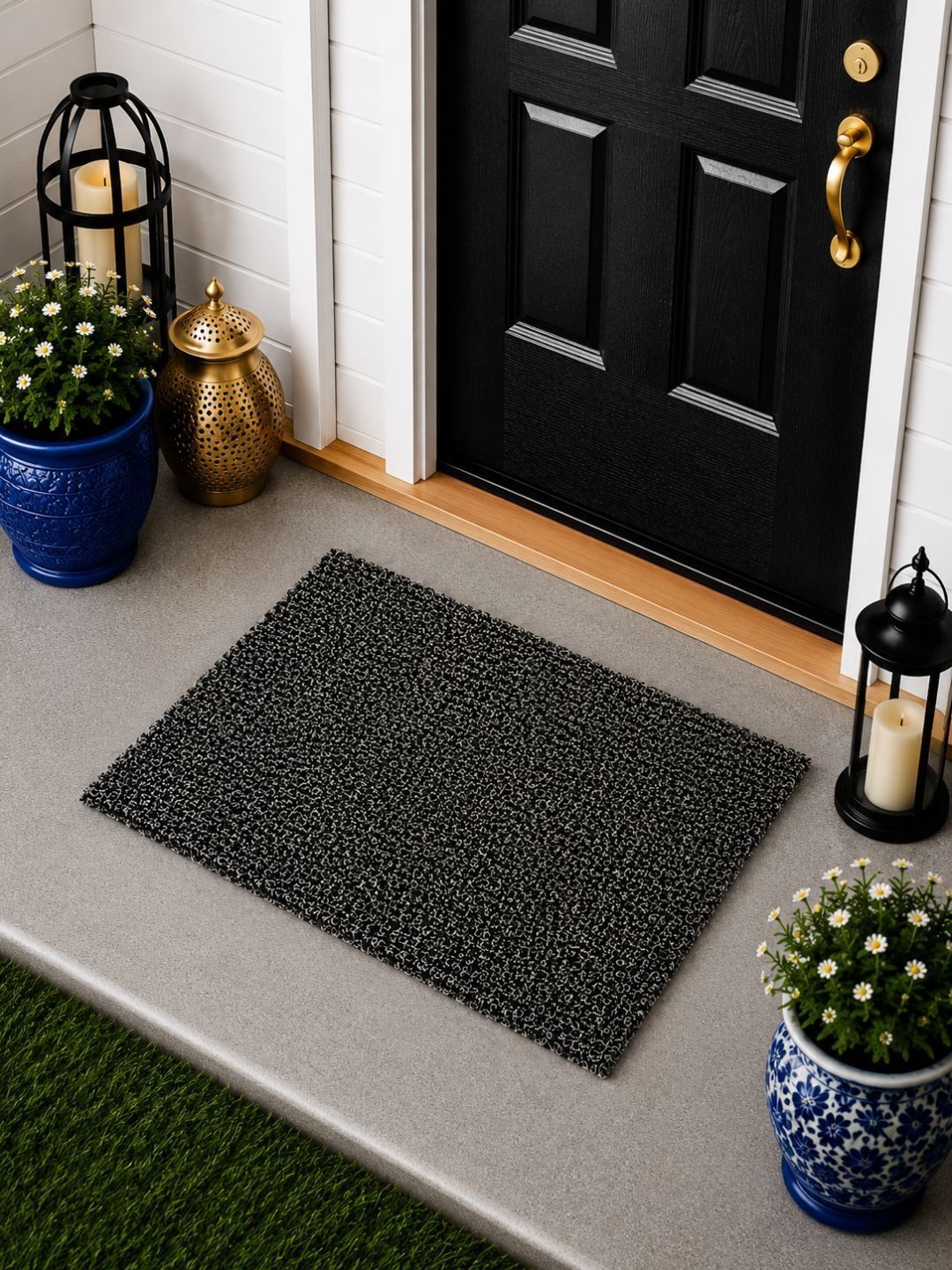 Status Status Grey & Black Textured Anti-Slip Doormat