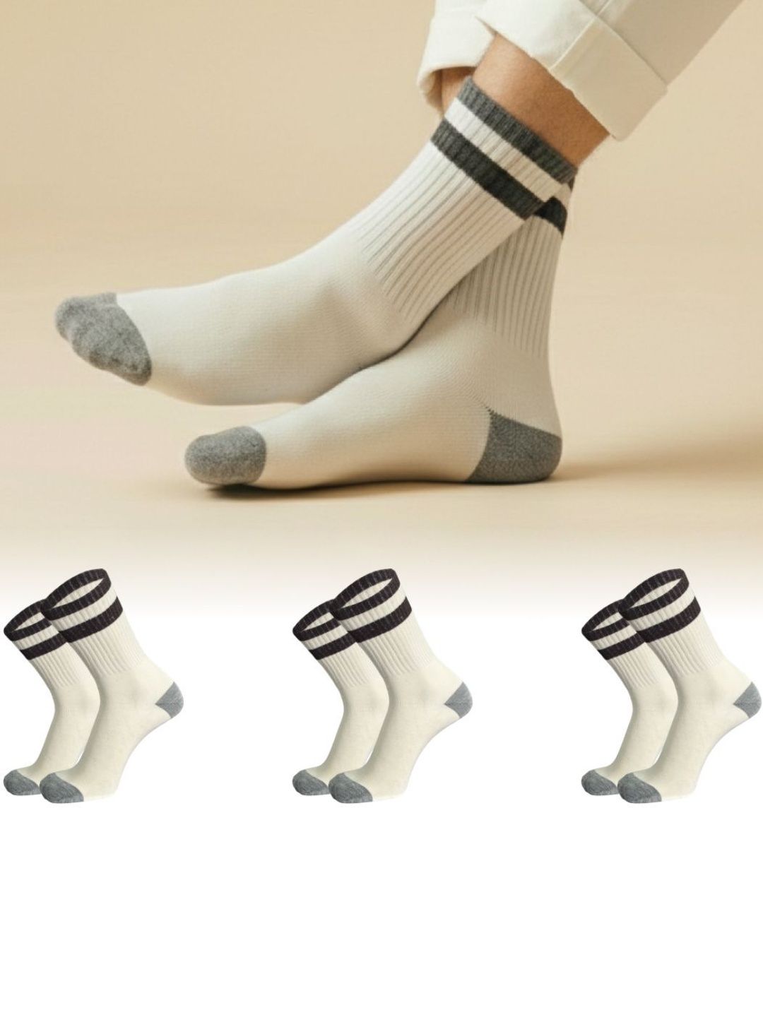 Sockscarving Men Pack of 3 Cotton Blend Striped Calf Length Socks