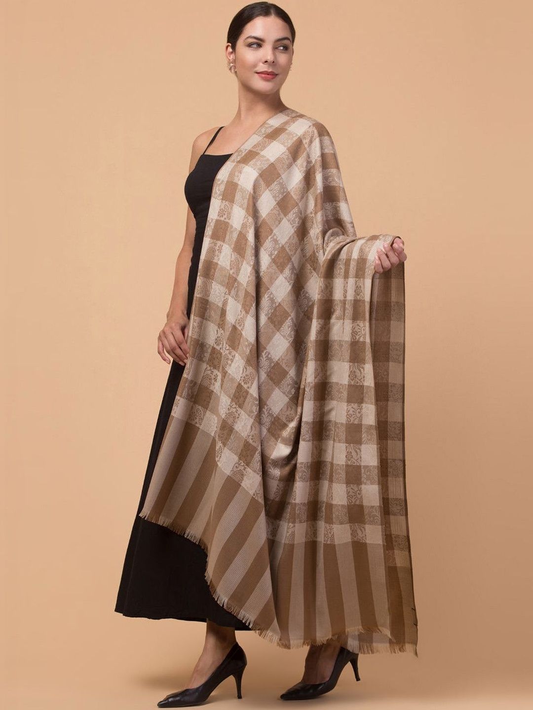Tweedle Checked Woven Design Acrylic Reversible Shawl