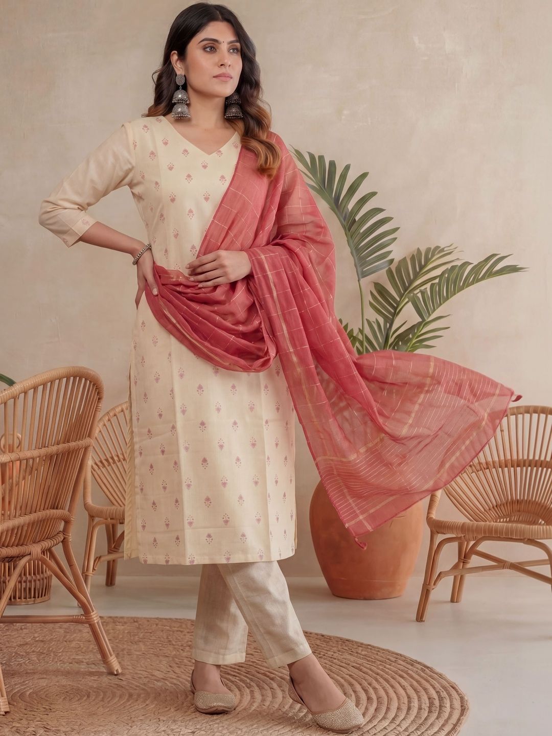 ZIRVI Women Ethnic Motifs Printed Regular Pure Silk Kurta with Trousers & With Dupatta