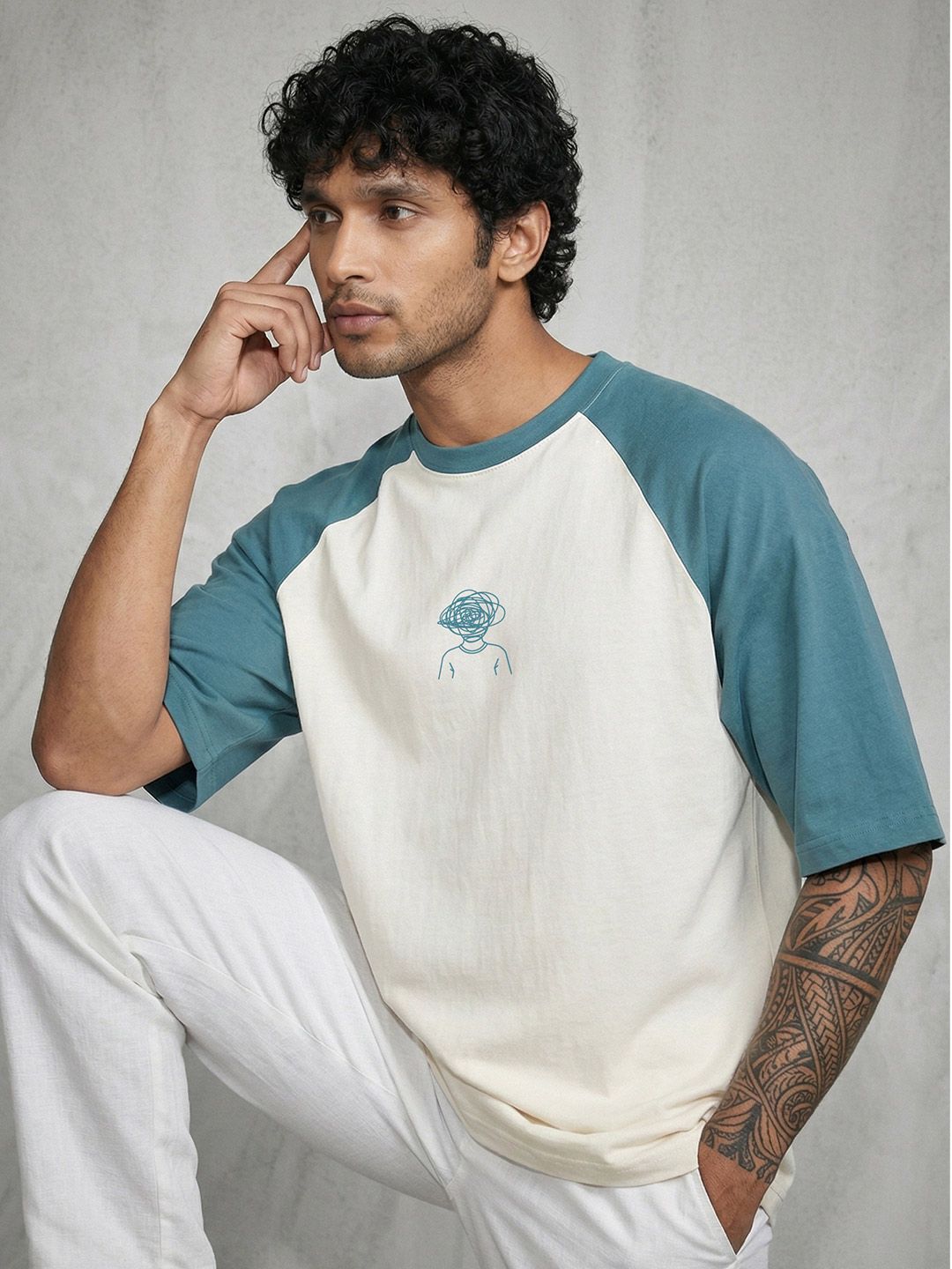 TOM MILTON Men White Round Neck Reclon Half Sleeve Oversize Tshirt
