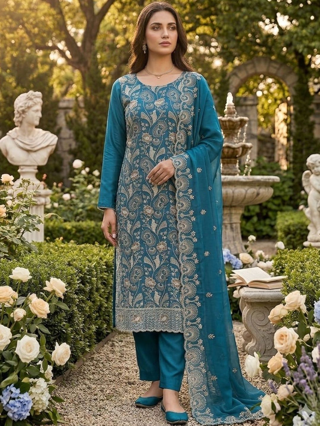 F 13 STUDIO Embroidered Viscose Rayon Unstitched Dress Material