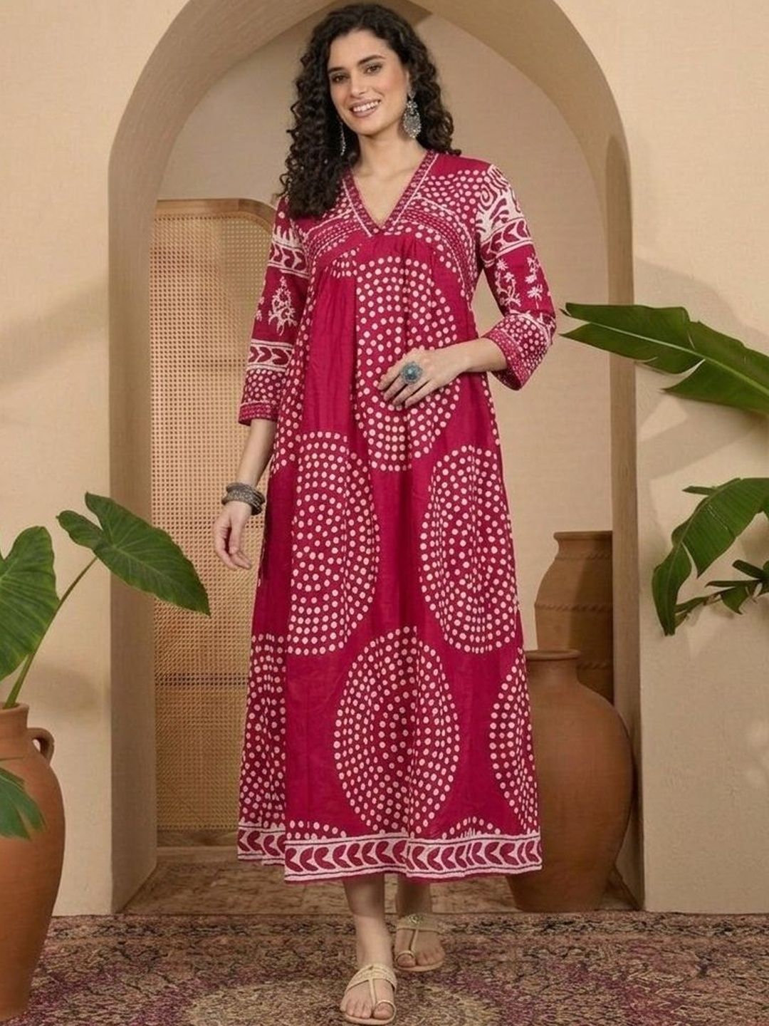 Sangria Ethnic Motif Printed A-Line Ethnic Dresses