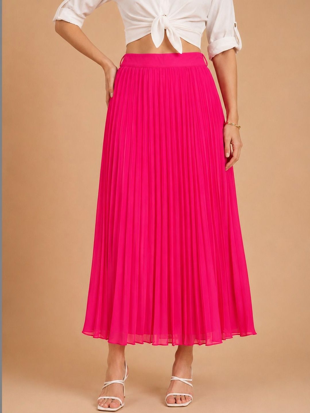 Buy KASSUALLY Women Crepe Accordion Pleated Midi A-Line Skirt