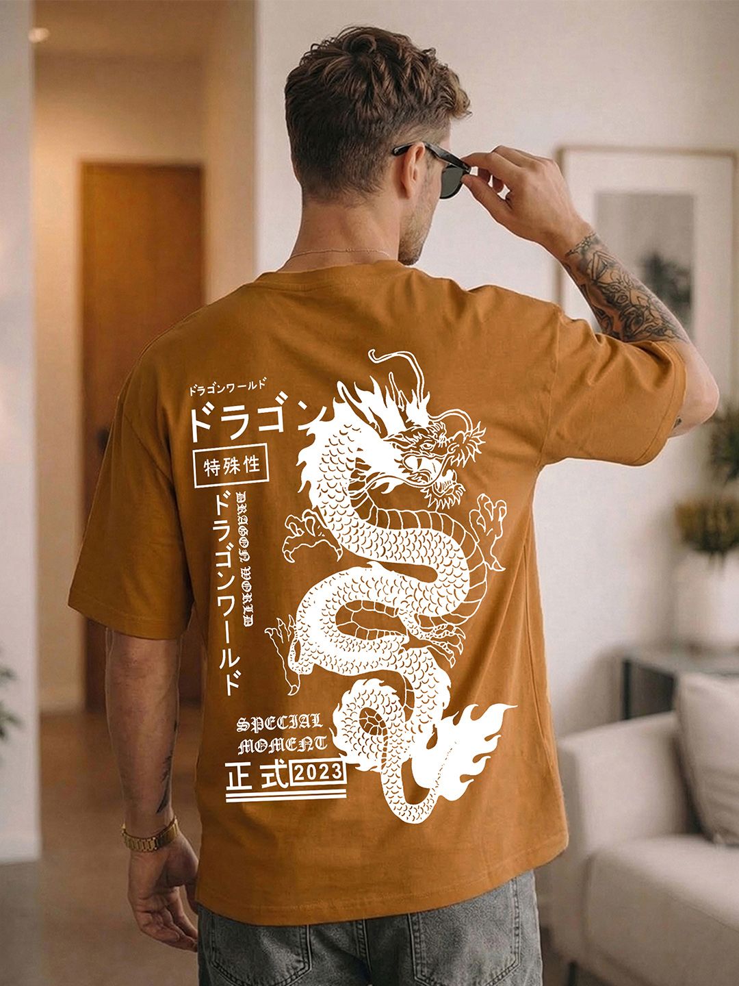 BENNY BROOKS Men Brown Round Neck Half Sleeve Oversized Tshirt