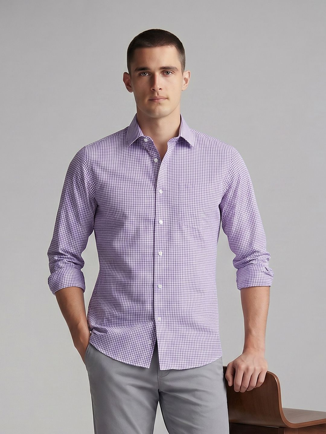 Van Heusen Micro Checked Pure Cotton Casual Shirt