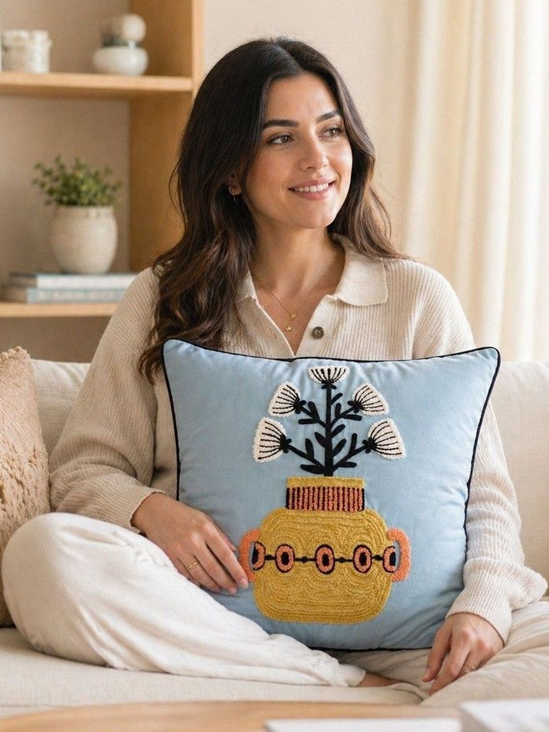 ZENSHA DECOR ZENSHA DECOR Blue Embroidered Square Cushion Covers