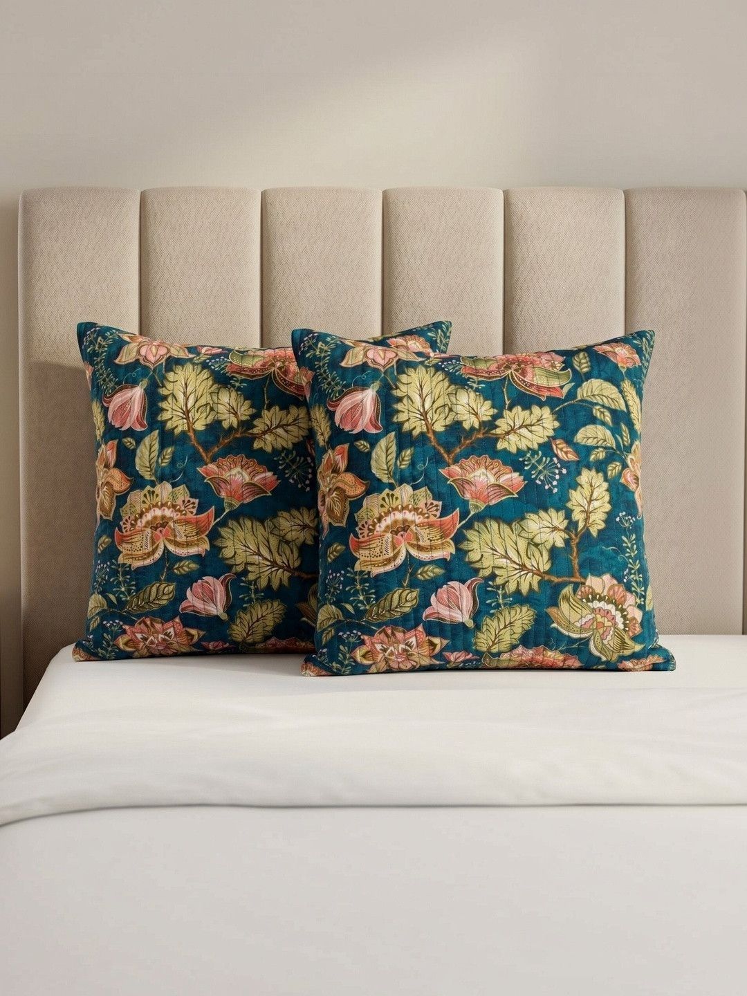 ZENSHA DECOR ZENSHA DECOR Green Set of 2 Floral Square Cushion Covers