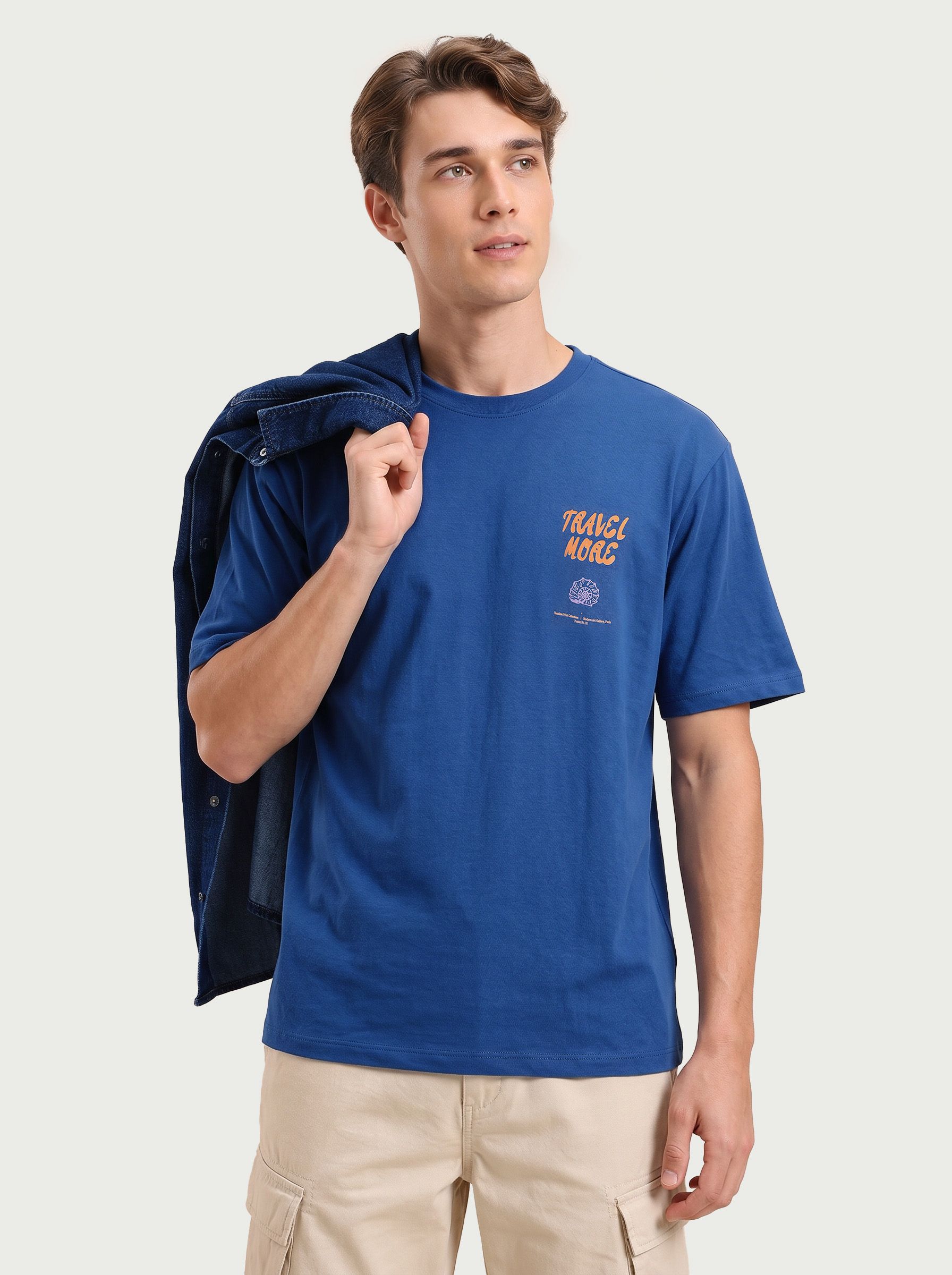 Mast & Harbour Solid Drop Shoulder Sleeves Oversized T-shirt with Typography Detail