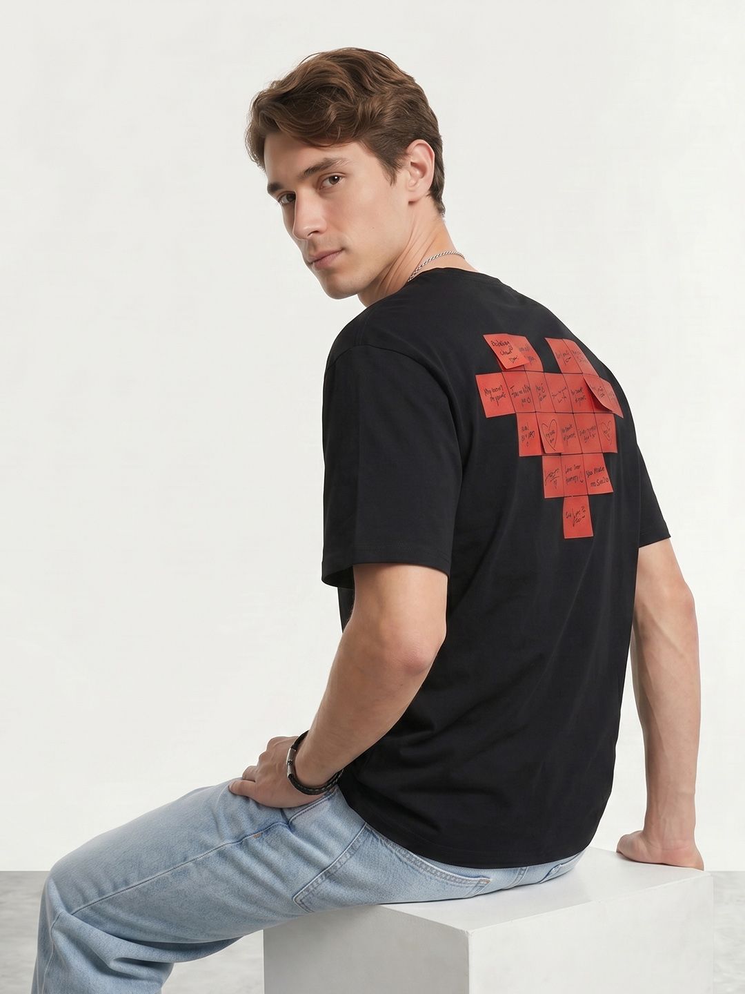 Mast & Harbour Valentine's Collection Typography Printed Drop Shoulder Sleeves T-shirt