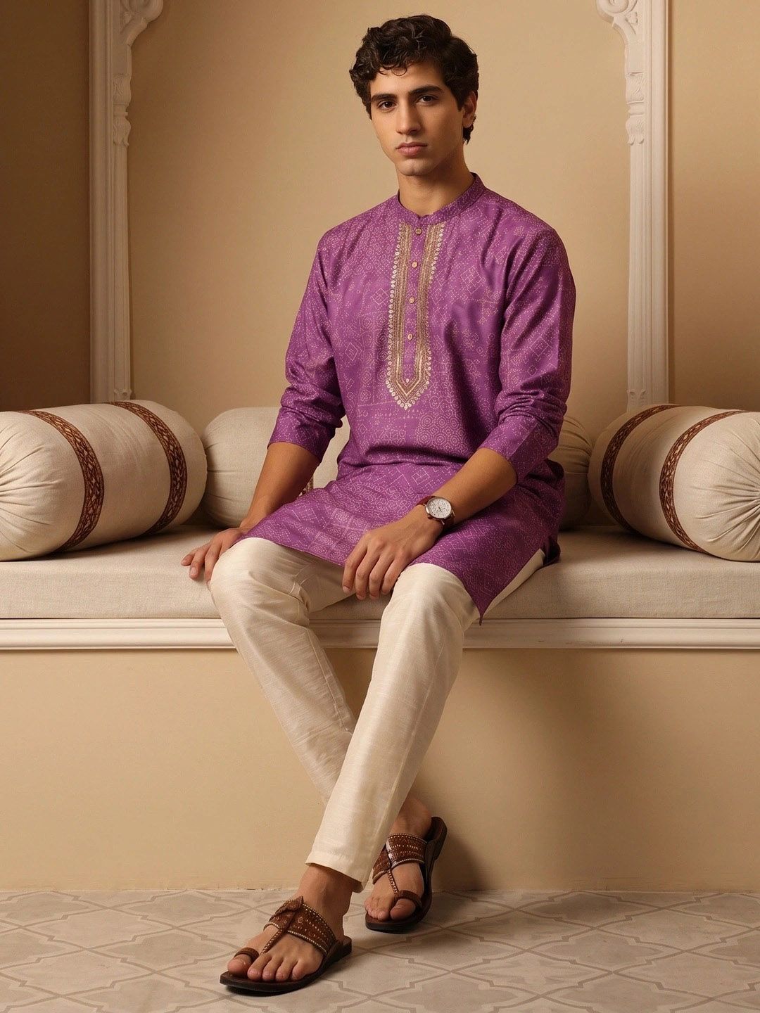 House of Pataudi Bandhani Printed Rozana Kurta