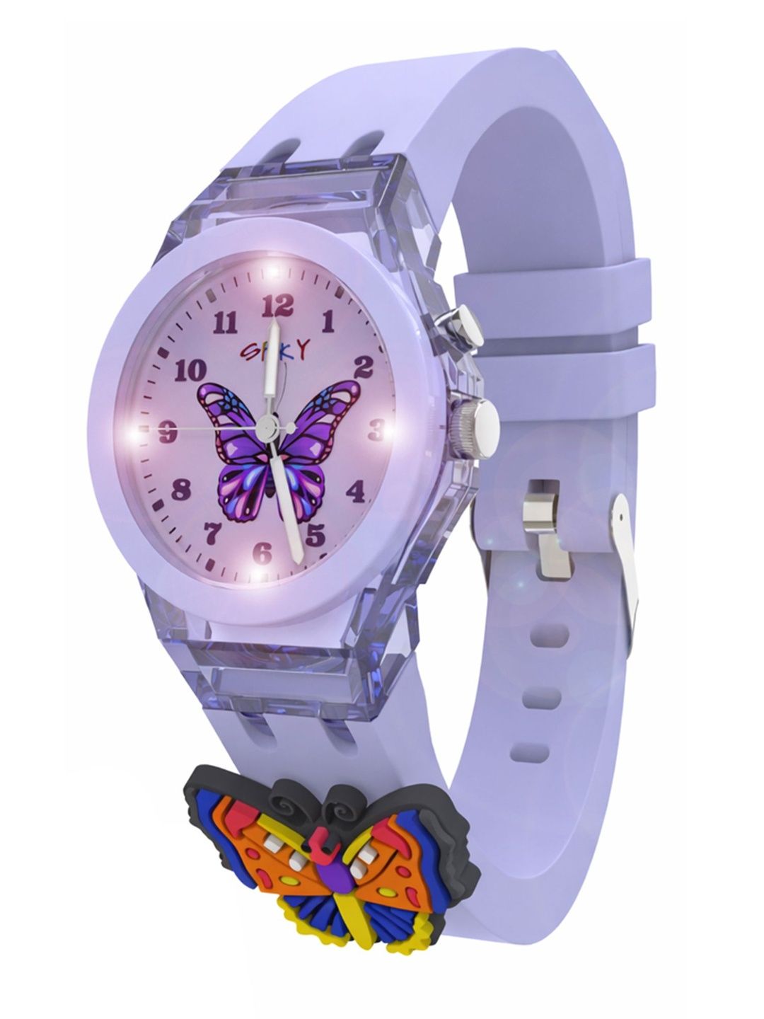 Spiky Girls Dial & Straps Analogue Function Watch Light_Bfly_Pur