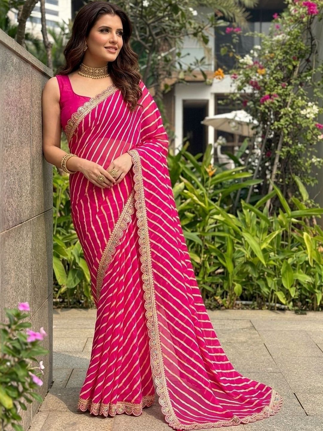 Kalista Leheriya Zari Pure Georgette Leheriya Saree