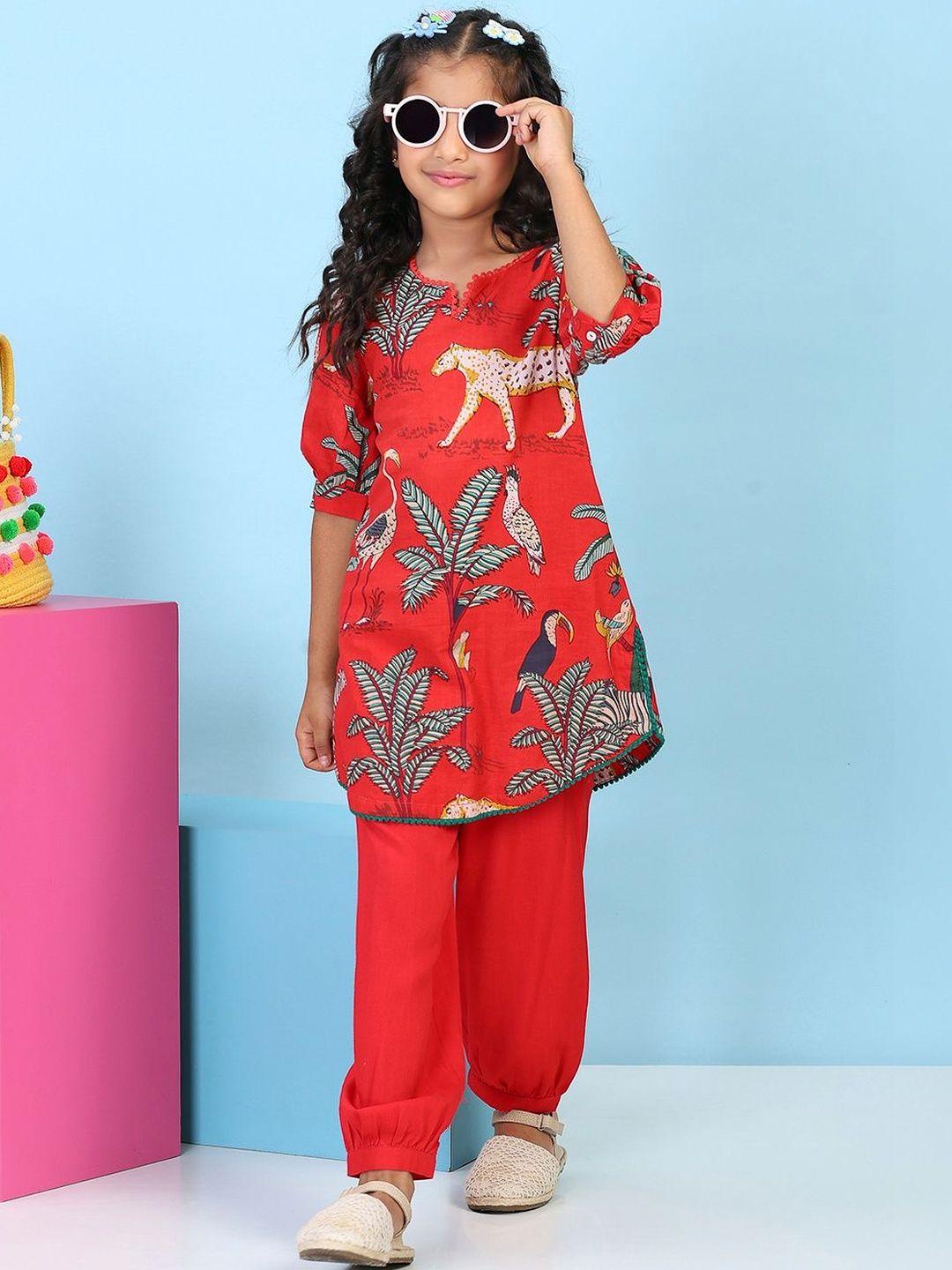 Biba Biba Girls Animal Printed Regular Cotton Kurti With Salwar