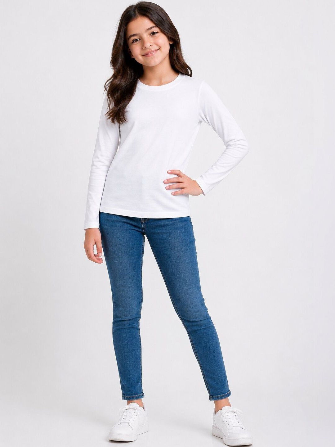 Buy DYCA Girls White Solid Full Sleeves T-shirt - Tshirts for