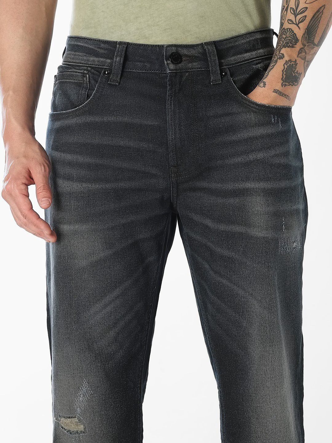 Bootcut High-Rise Mildly Distressed Light Fade Stretchable Jeans