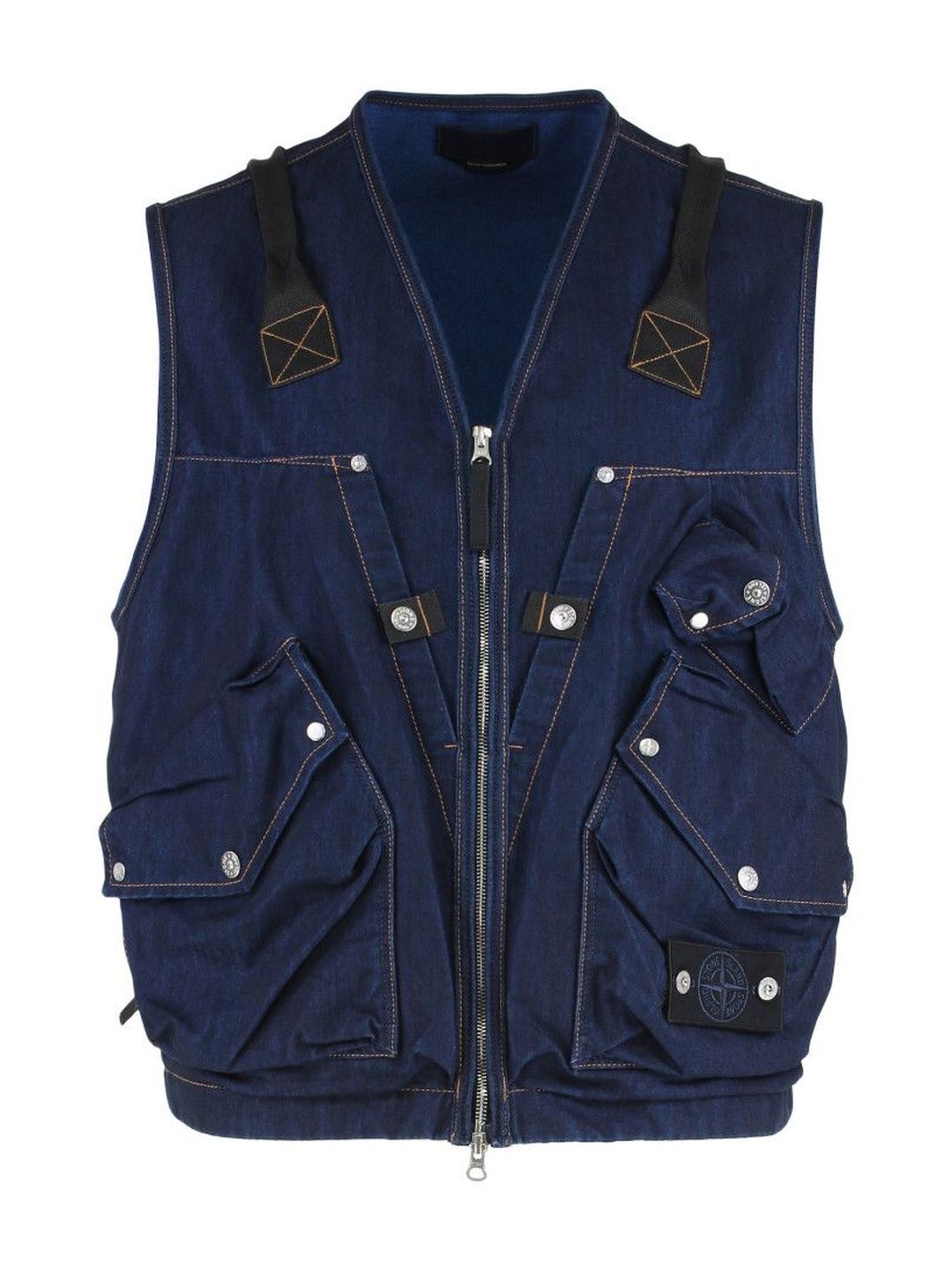 Stone Island Blue V Neck Denim Vest