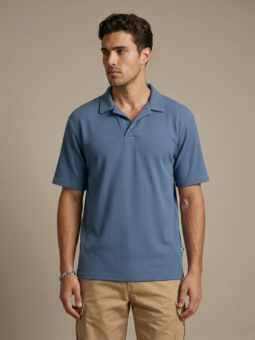 glitchez Striped Polo Collar Drop-Shoulder Sleeves T-shirt
