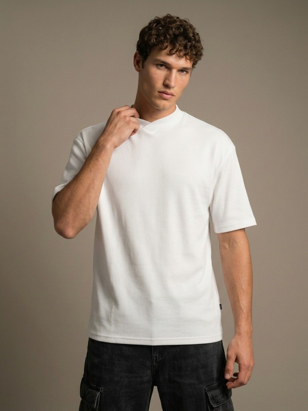 glitchez Ribbed Drop-Shoulder Sleeves Relaxed Fit T-shirt