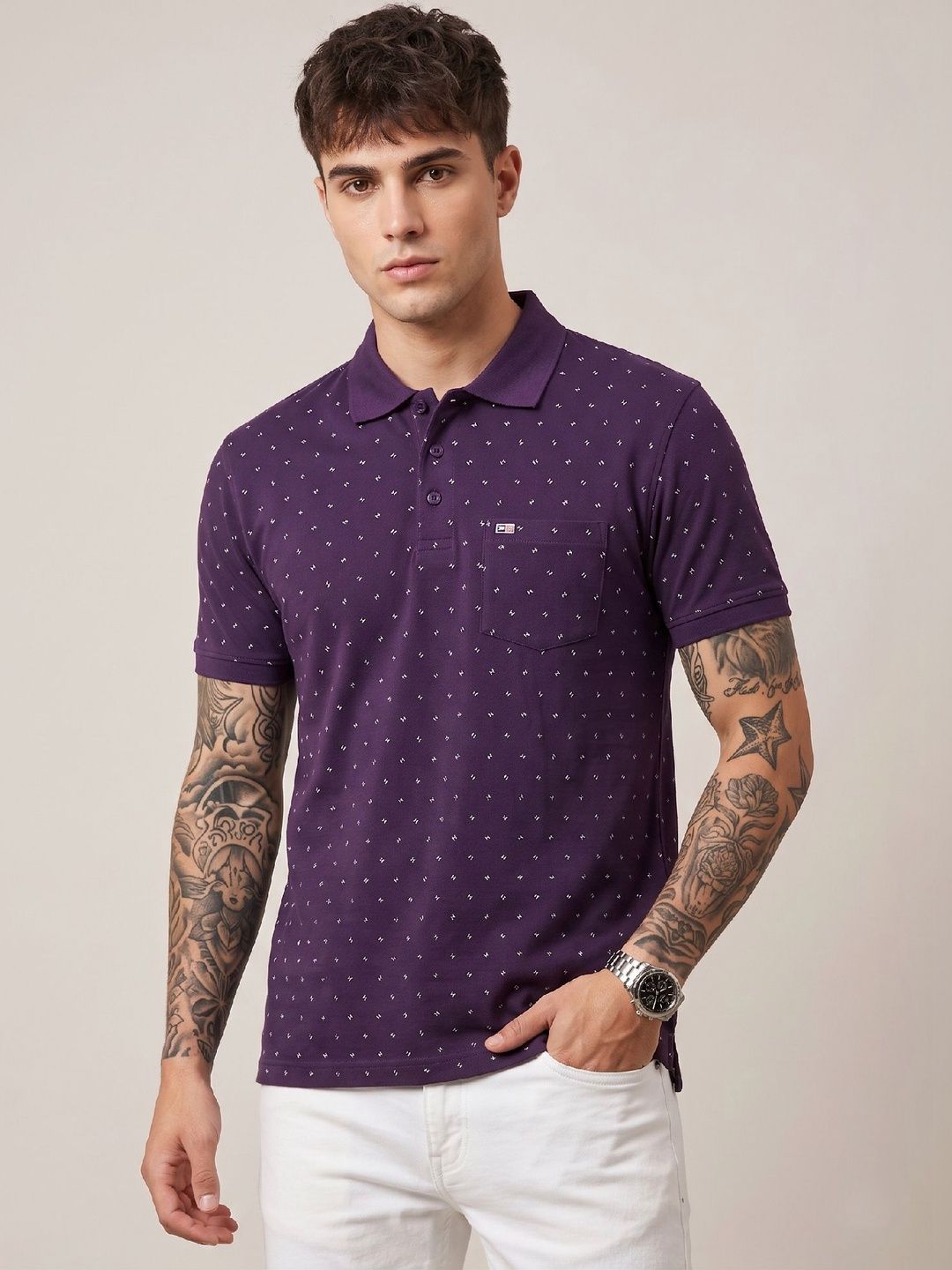 SANDPIPER Men Printed Polo Collar Pockets T-shirt