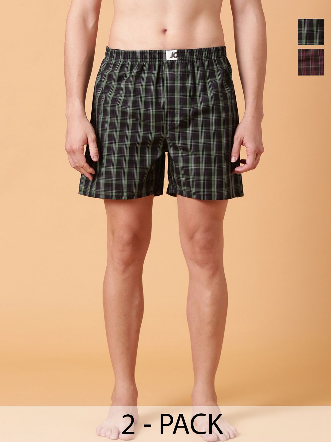 JOVEN Pack Of 2 Checked Pure Cotton Boxers