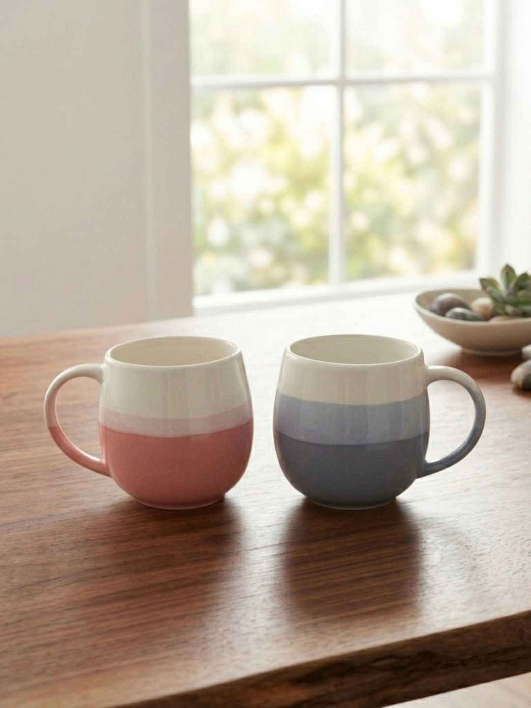 U & U Unique Utilities Pink & Grey 2Pcs Large Ceramic Glossy Coffee Mugs- 450 ml each