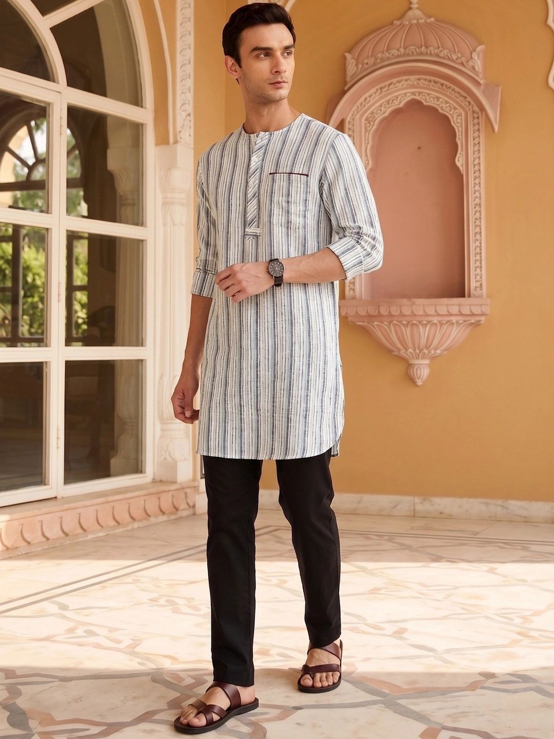 House of Pataudi Striped Rozana Kurta