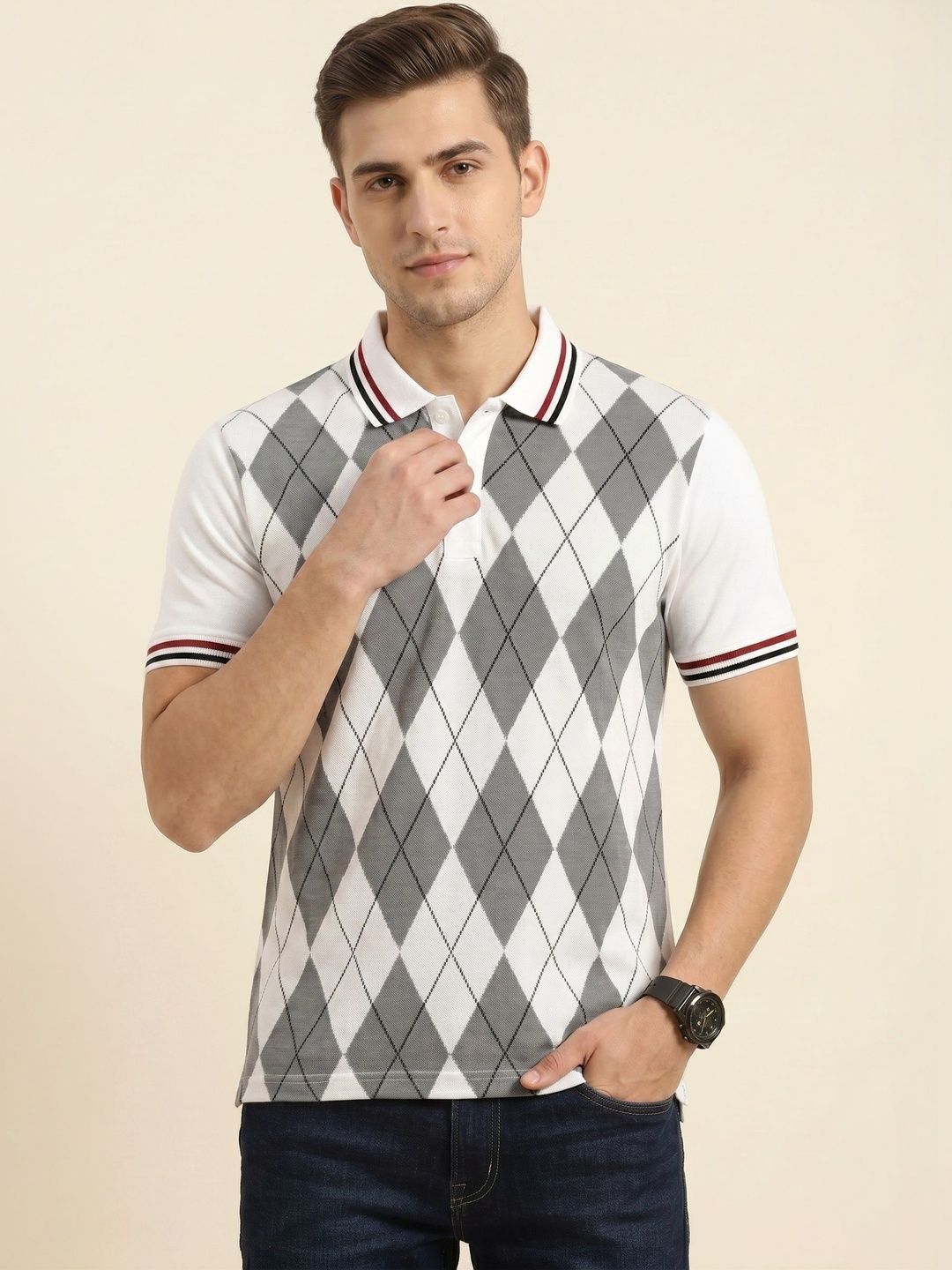 The Roadster Lifestyle Co Printed Polo Collar Tshirts