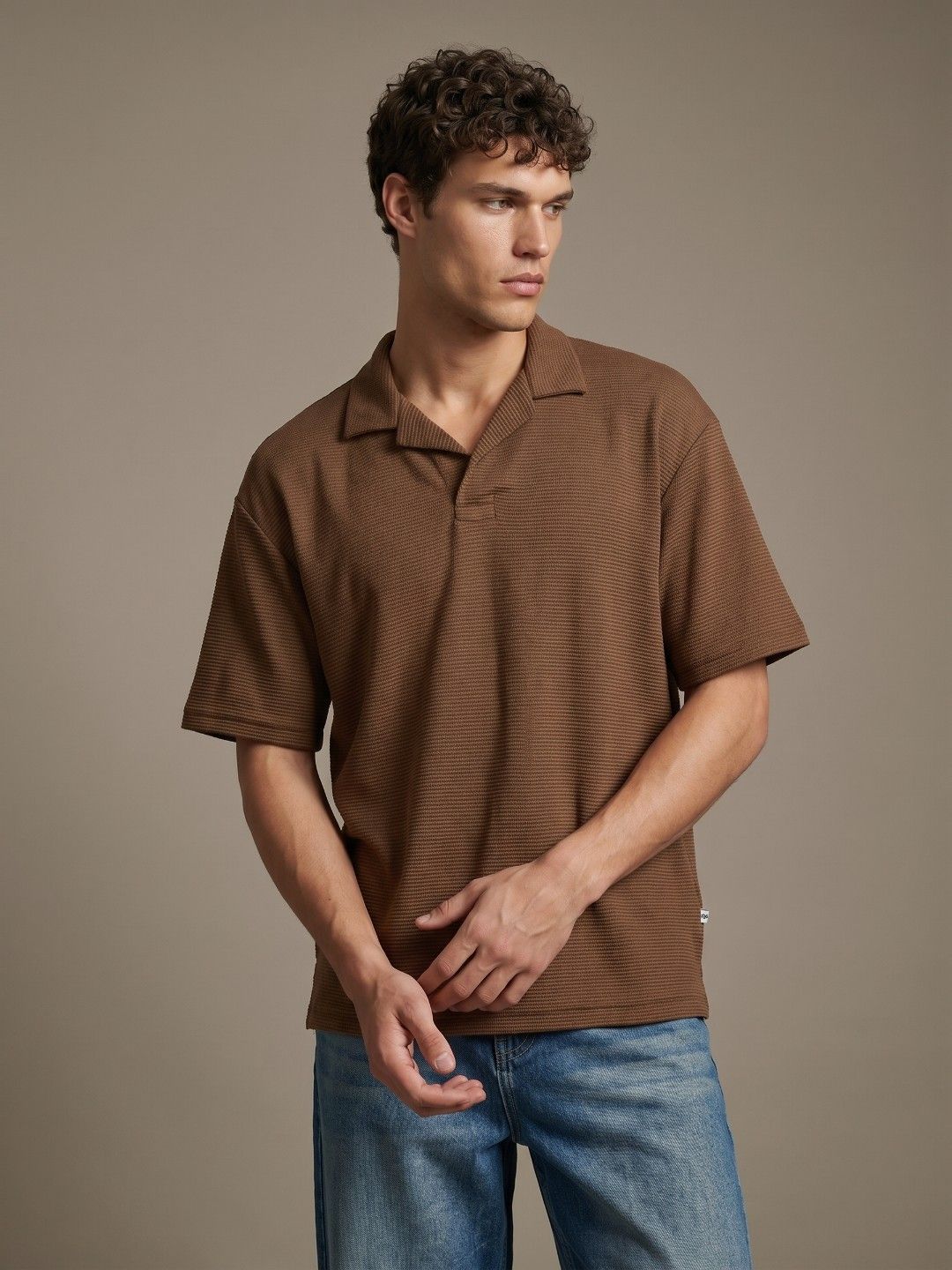 glitchez Polo Collar Drop-Shoulder Sleeves Relaxed Fit T-shirt