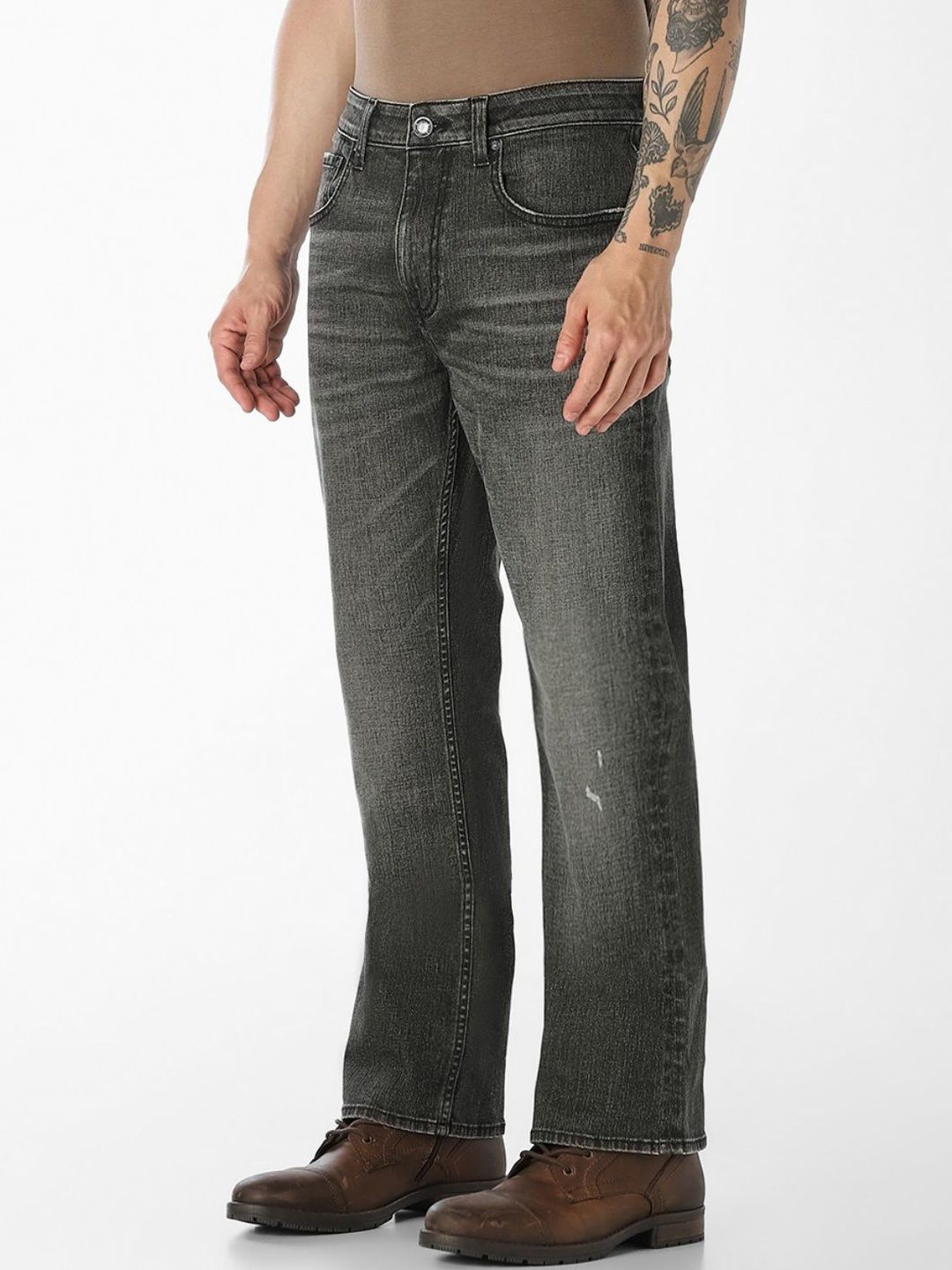 Bootcut High-Rise Mildly Distressed Light Fade Stretchable Jeans