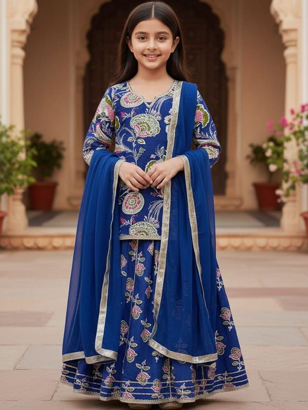 KALINI Girls Printed Ready to Wear Lehenga & Blouse With Dupatta