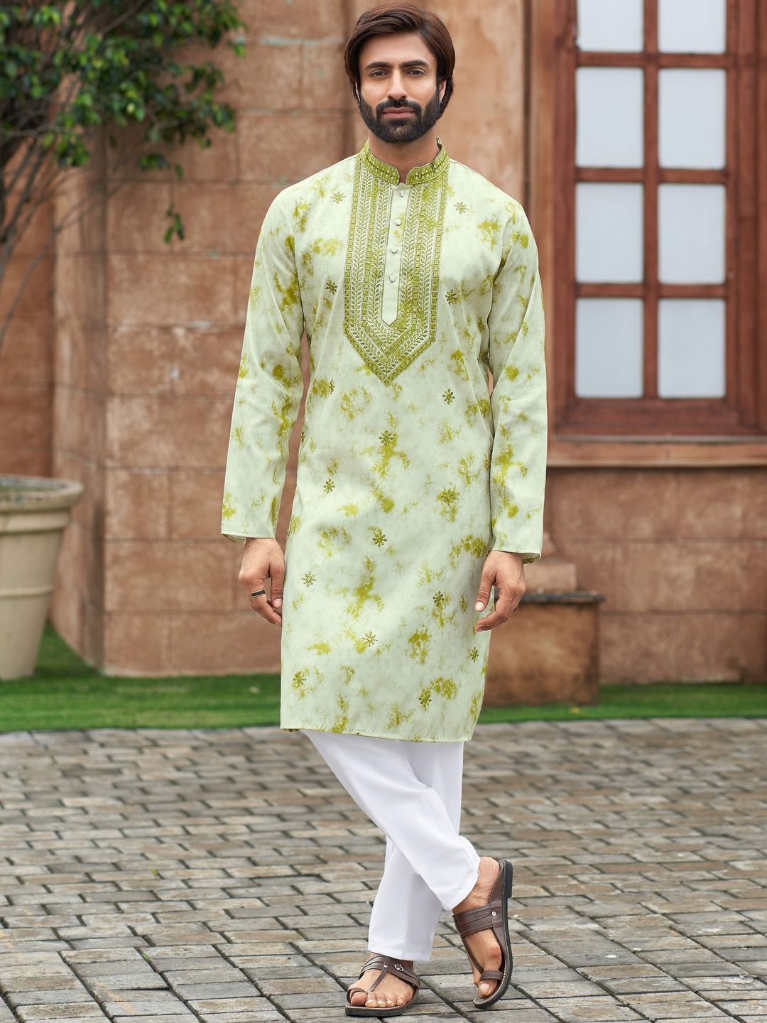 House of Pataudi Embroidered  Mandarin Collar Knee Length Straight Kurtas