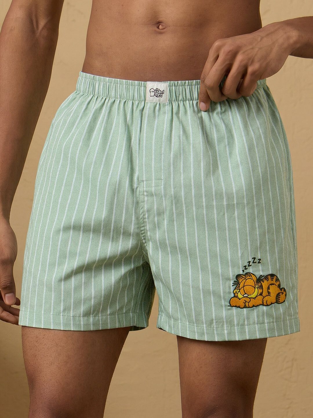 The Souled Store Men Regular Fit Garfield Printed Sea Green Boxer Shorts