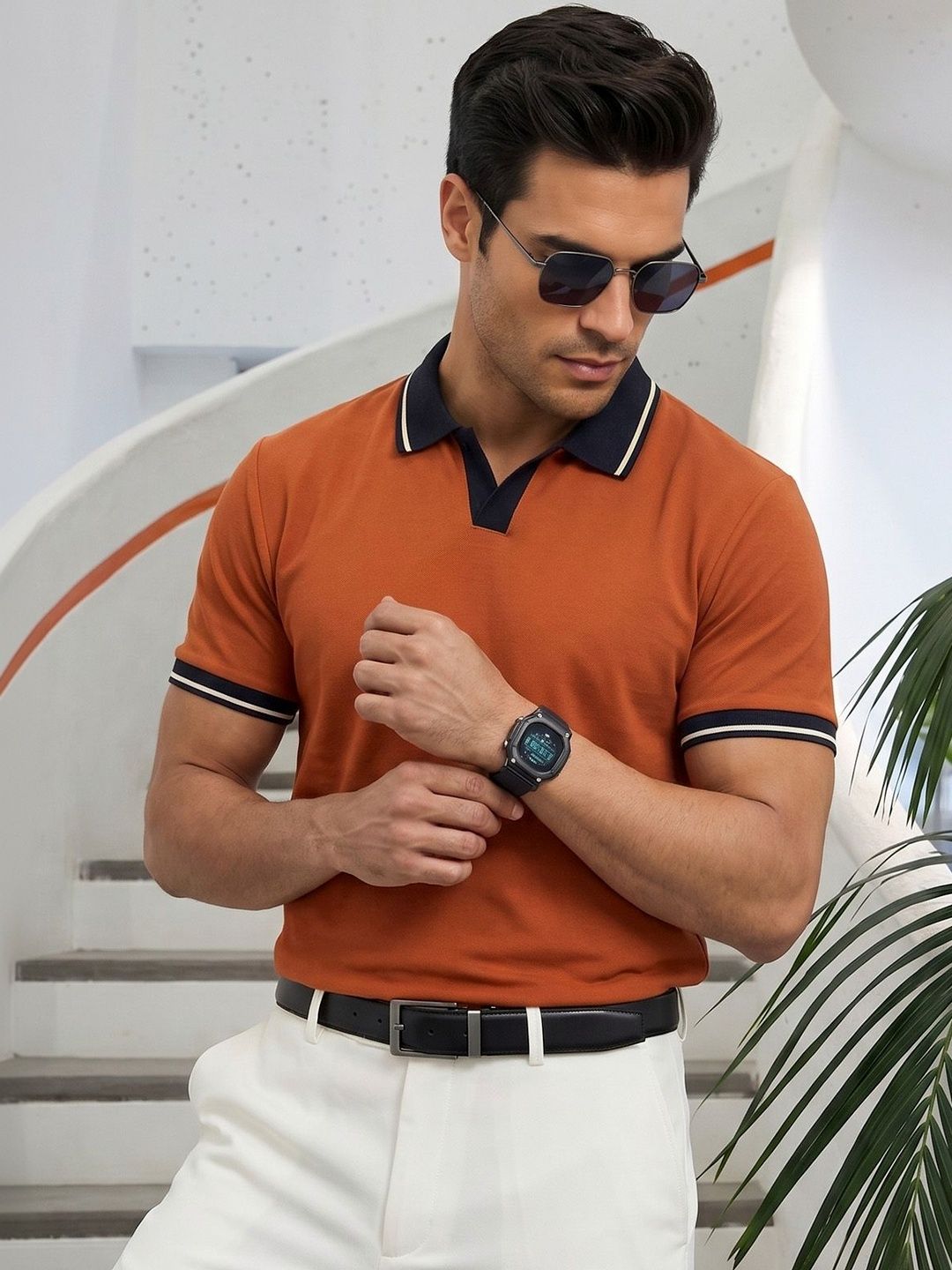 VEIRDO Men Polo Collar T-shirt